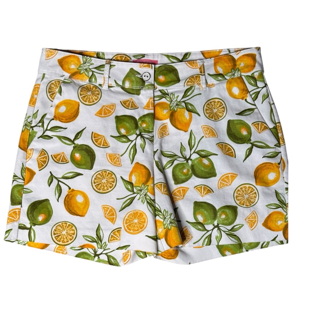 ISAAC MIZRAHI New York Tailored Shorts Lemon Lime Scattered Print Size 10